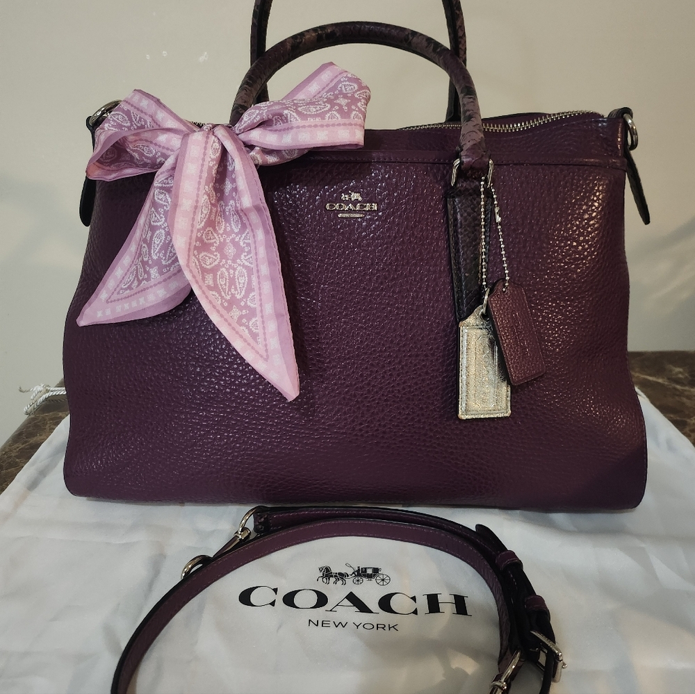 Coach Plum Pebbled Leather 2way Satchel W Twilly EUC - Picture 8 of 16
